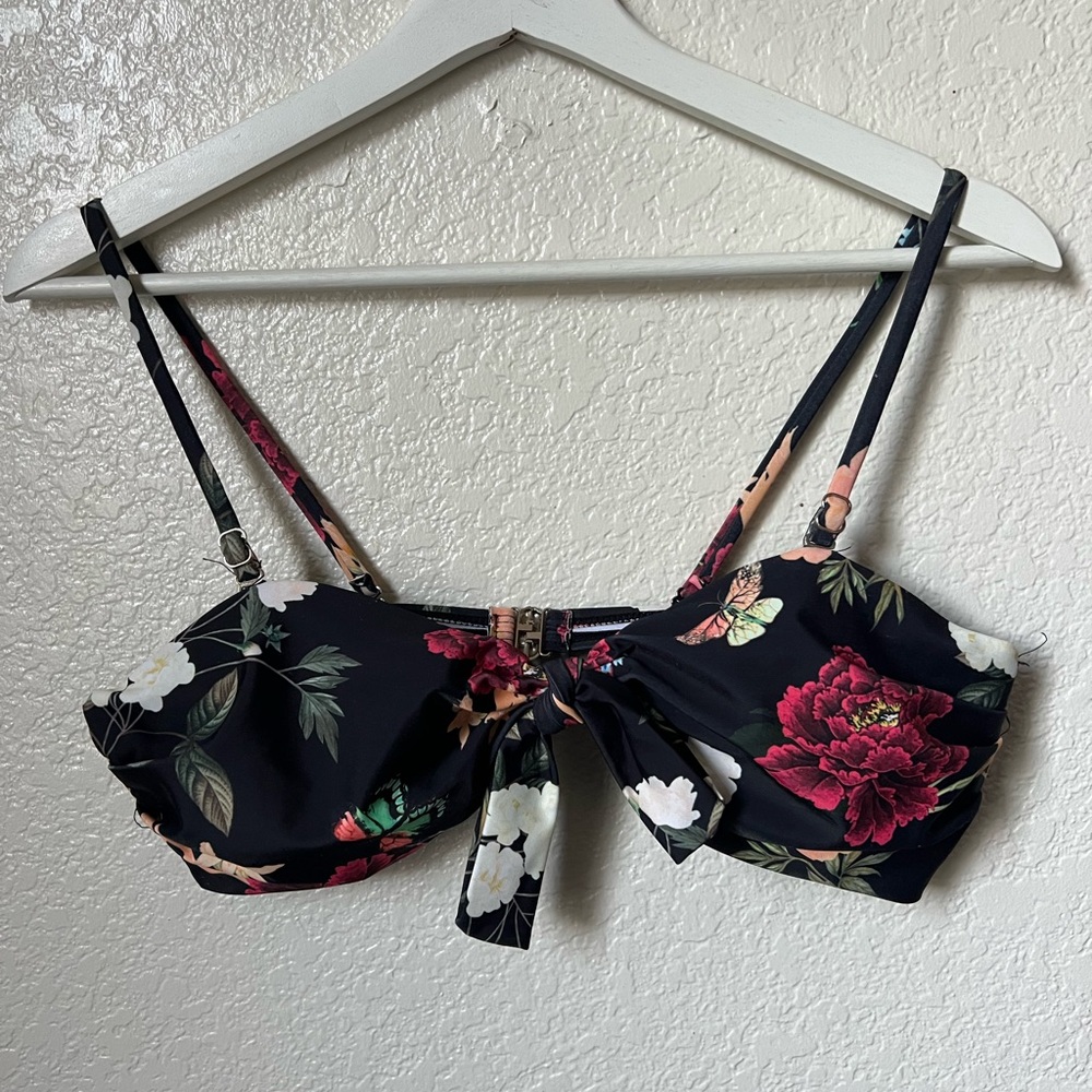 Floral Black Bikini Top